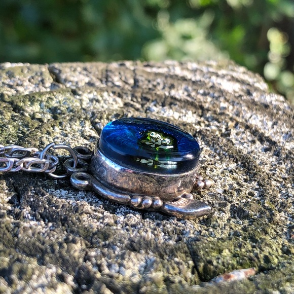 Sterling Silver Dichroic Glass Turtle Necklace - Picture 5 of 8